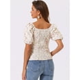 thumbnail image 4 of DARING DIVA Puff Sleeve Sweetheart Neck Smocked Floral Top XS White Yellow, 4 of 6