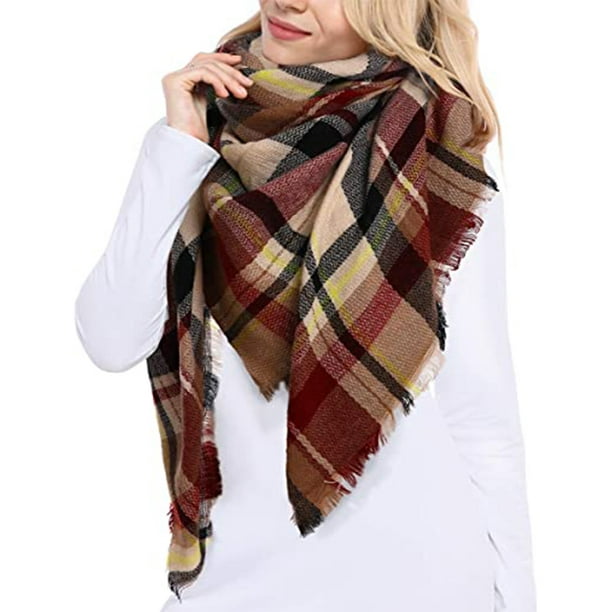 Women's Scarf Winter Thick Warm Super Soft Luxurious Cashmere Feel Knit Large Plaid Scarf Unisex