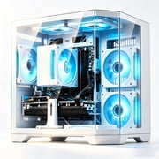 Qehi Prebuilt Gaming Desktop PC, Core i7, AMD Radeon RX 580 8GB, 16GB RAM, 512GB Gen 3 NVMe SSD, RGB Lighting, WiFi 6, 400W Power Supply, White