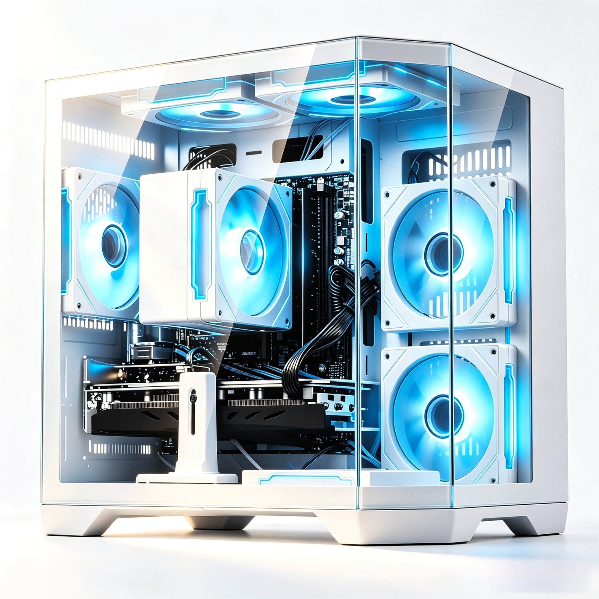 Qehi Prebuilt Gaming Desktop PC, Core i7, AMD Radeon RX 580 8GB, 16GB RAM, 512GB Gen 3 NVMe SSD, RGB Lighting, WiFi 6, 400W Power Supply, White