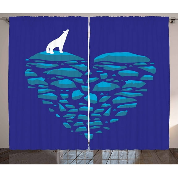 Ambesonne Polar Bear Curtains 2 Panel Set, Ice Abstract Heart, 108" x 63", Indigo Teal and White