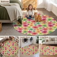 thumbnail image 6 of 5ft Washable Round Rug, Summer Watercolor Flowers Non-Slip Circle Area Rug for Living Room Bedroom, Colorful Floral Linen Background Indoor Floor Mat for Home Decor, 6 of 9
