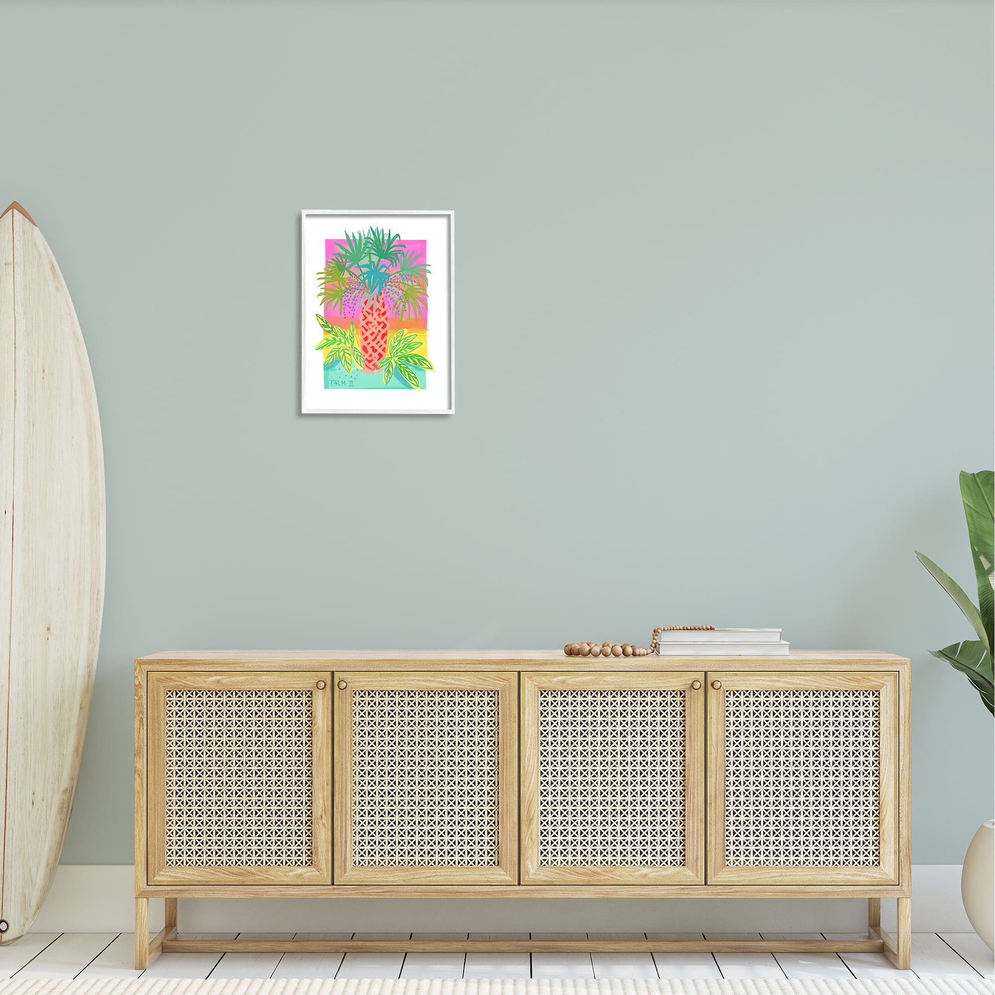 Stupell Industries Neon Palm Tree Botanicals Tropical Coastal Leaves Graphic Art White Framed Art Print Wall Art, Design by unknown
