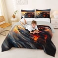 thumbnail image 3 of Castle Fairy Sunset Racer Queen Comforter Set 3pcs for Men, Abstract Sky Bedding Comforter Set for Master Bedroom, Orange and Blue,Grey Reversible, 3 of 6