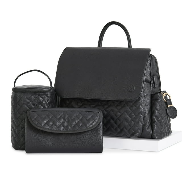Hannah & Sophia Traveler Diaper Bag Set, Midnight Black