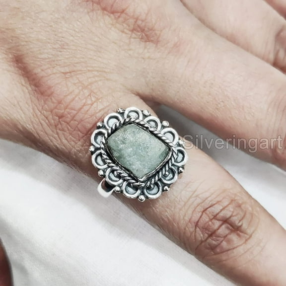 Natural Aquamarine Ring, Rough Aquamarine Gemstone Ring, March Birthstone, Bohemian Ring, 925 Sterling Silver, Womens Ring, Christmas, Thanksgiving, Handmade, Statement Jewelry, Raw Gemstone Jewelry