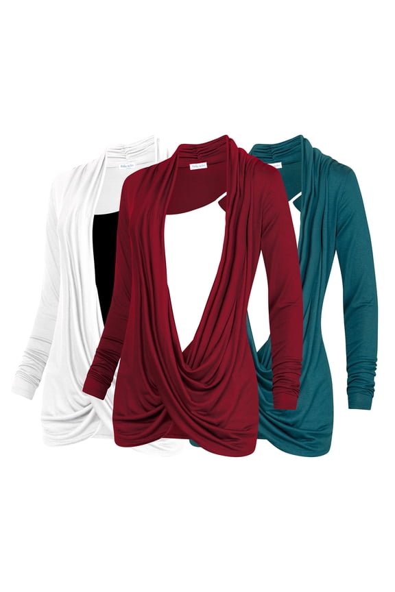 3 Pack Women's Lightweight Long Sleeve Knitted Cardigan, Criss Cross Pullover Nursing Tops