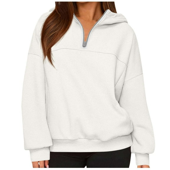 ZUKMRJPC Women's Quarter Zipper Sweatshirt Fall Fashion Solid Color Soft Comfy Hooded Sweatshirt Casual Loose Long Sleeve Pullover Tops