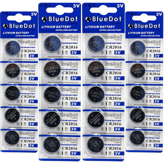 BlueDot Trading CR2016 (also known as CR5000LC) Lithium Manganese Dioxide (Li-MnO2) Button Coin Cell Batteries - 20 Pack
