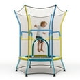 thumbnail image 1 of Gymax Kids Mini Trampoline w/ 59'' Higher Enclosure Net Seamless Jumping Mat Zipper Door Yellow & Blue, 1 of 10