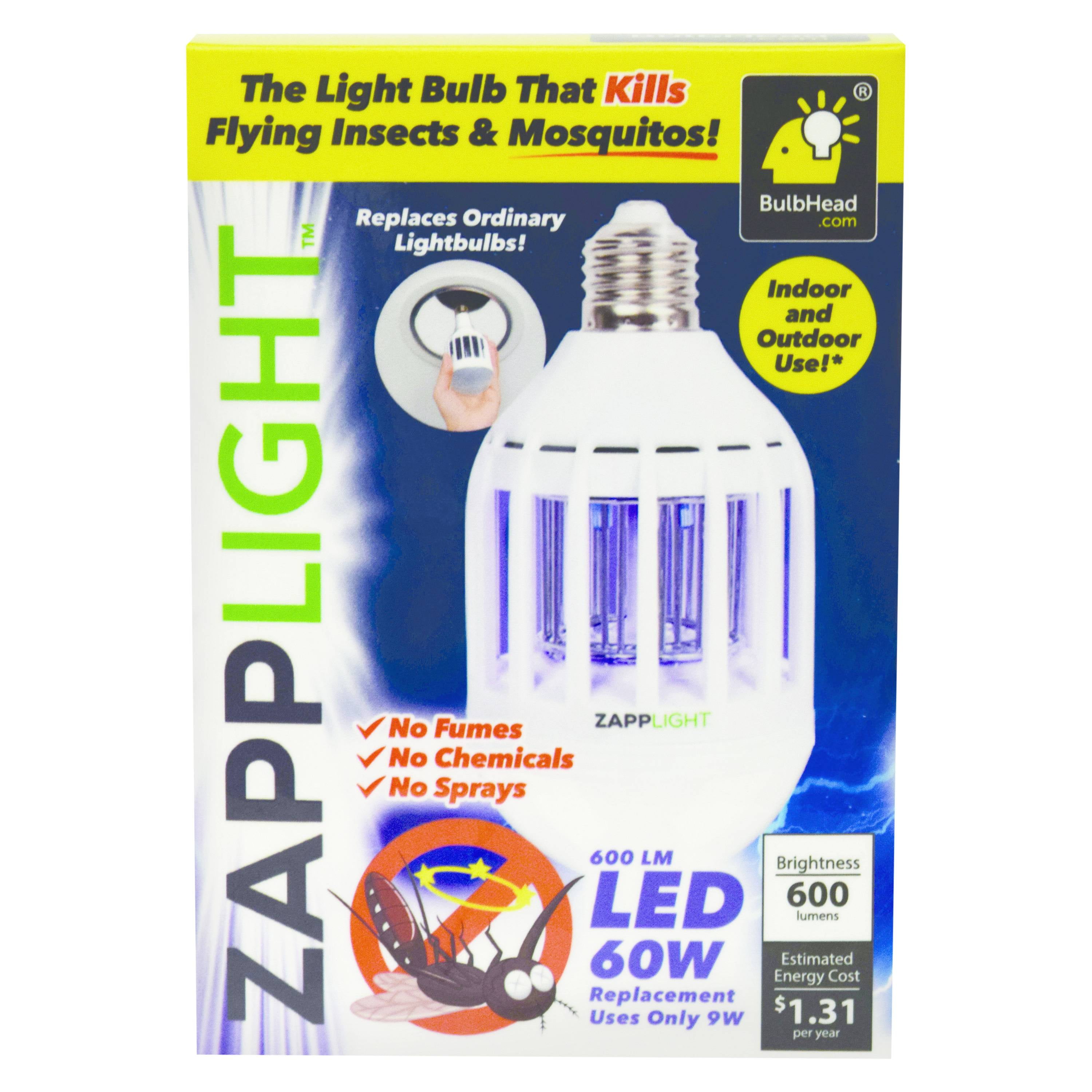ZappLight 2 N 1 LED Lightbulb & Bug Light Zapper 60W Zap Mosquitoes Flies Wasp M 