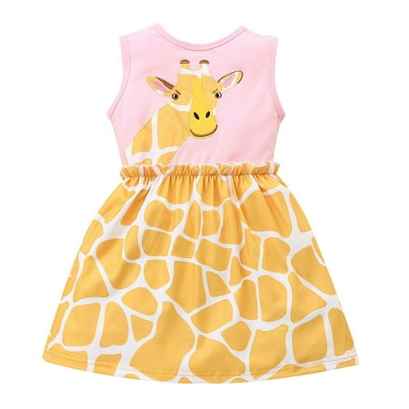 

VERUGU Toddler Dress Toddler Kids Baby Girls Fashion Cute Sleeveless Sweet Giraffe Print Ruffle Dress Pink
