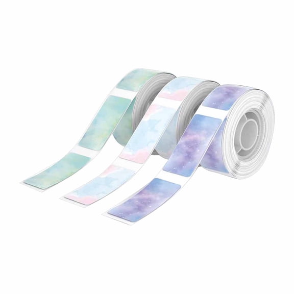 Stickers,D30 Label Maker Tape Black On Colorful Star Patterns Sticker Thermal Paper Pre Cut Self Adhesive Label Tape 12 X 40 Mm (0.47 X 1.57 Inch) 3PC