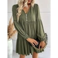 thumbnail image 5 of Long Sleeve Short Dresses for Women V Neck Fall Casual Loose Fit Flowy Swing Tiered Vacation Boho Dress Army Green M, 5 of 9