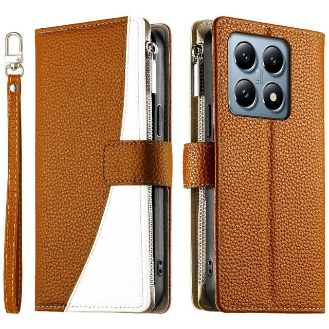 Funda cartera GANGXUN para Xiaomi 14T Pro 5G , cuero PU con tarjetero, cremallera, correa de mano, soporte y protección 506°