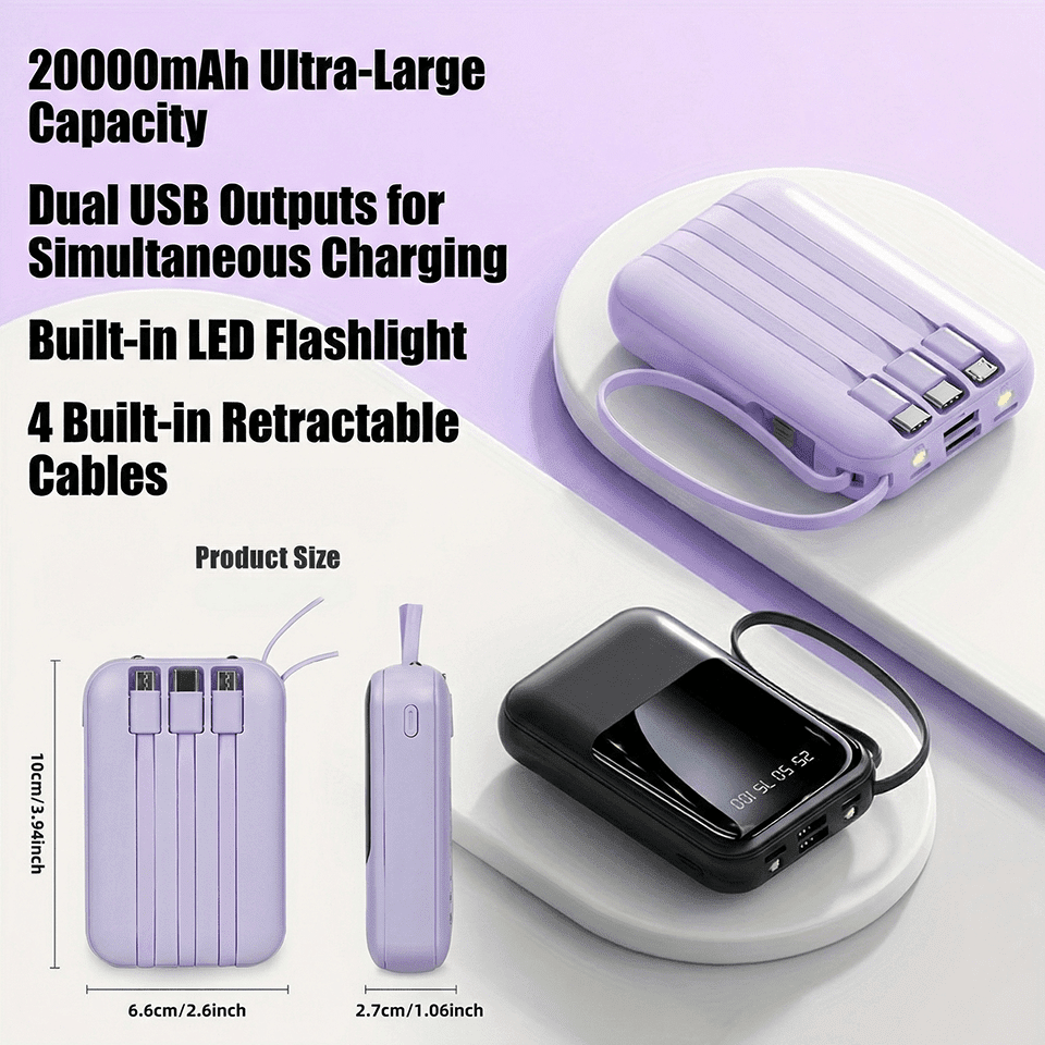 2pcs 20000mAh Power Bank, 20W Fast Charging Slim Portable Charger with LED Display, Large Capacity External Battery Pack for Phone, Holiday Gifts