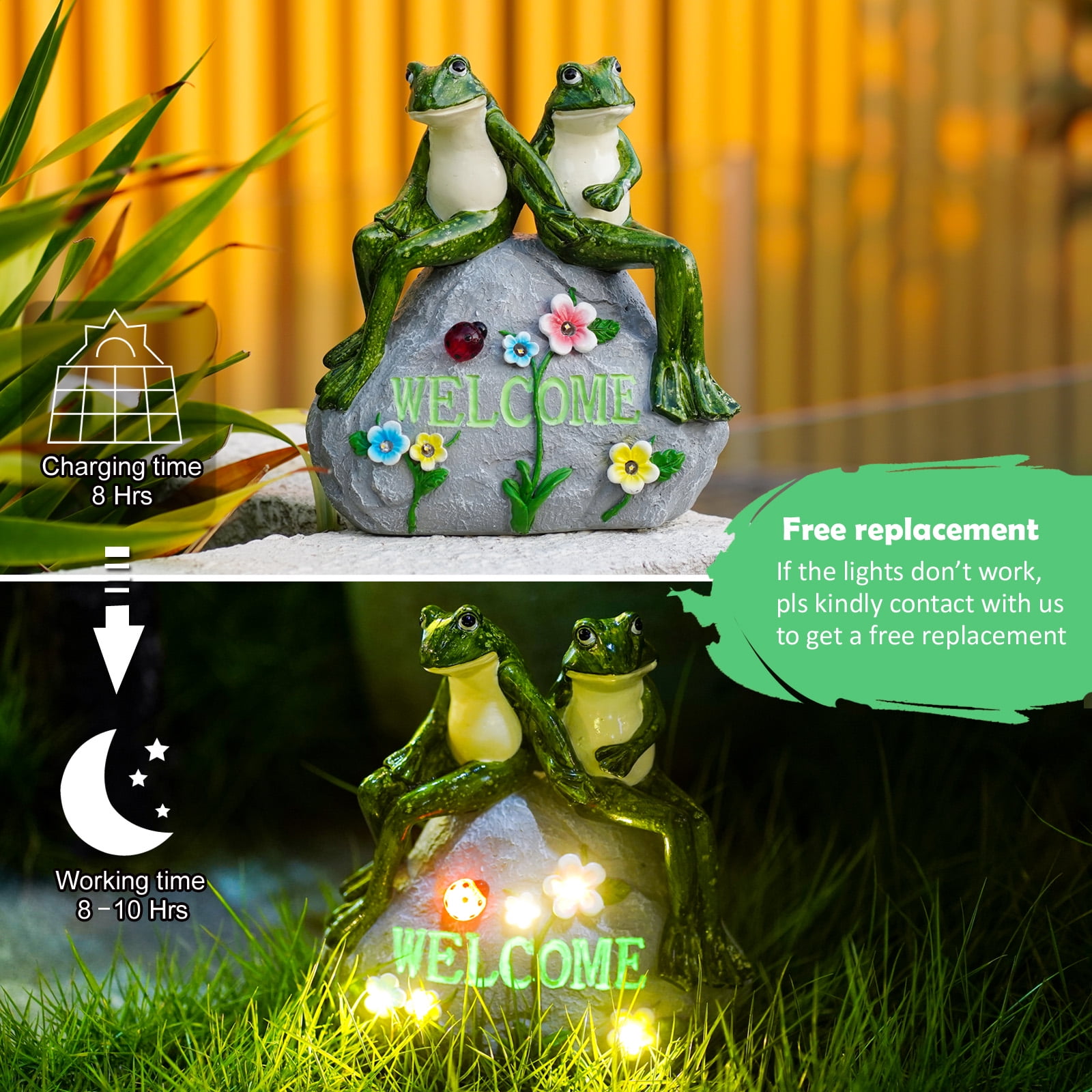 Goodeco Frog Statue Outdoor Decor -  Resin Happy Frog Couple on Solar Stone Figurines, Garden Frog Decor Summer Decorations, for Patio Yard Lawn  Ornament,Frog Gifts 8"