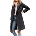 thumbnail image 3 of Womens Fall WinterNotched Lapel Collar Double Breasted Pea Coat Wool Blend Over Coats Long Jackets, 3 of 4