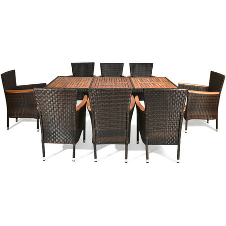 9pcs Patio Rattan Dining Set 8 Chairs, Outdoor Rattan Chairs Canada