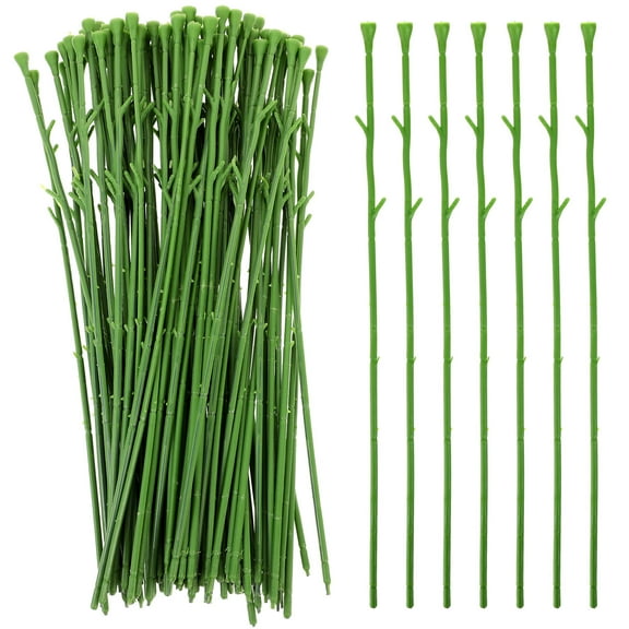50 Pieces Flexible Green Plastic Flower Stems for Floral Arrangements, Craft Supplies, Floral Design Tools