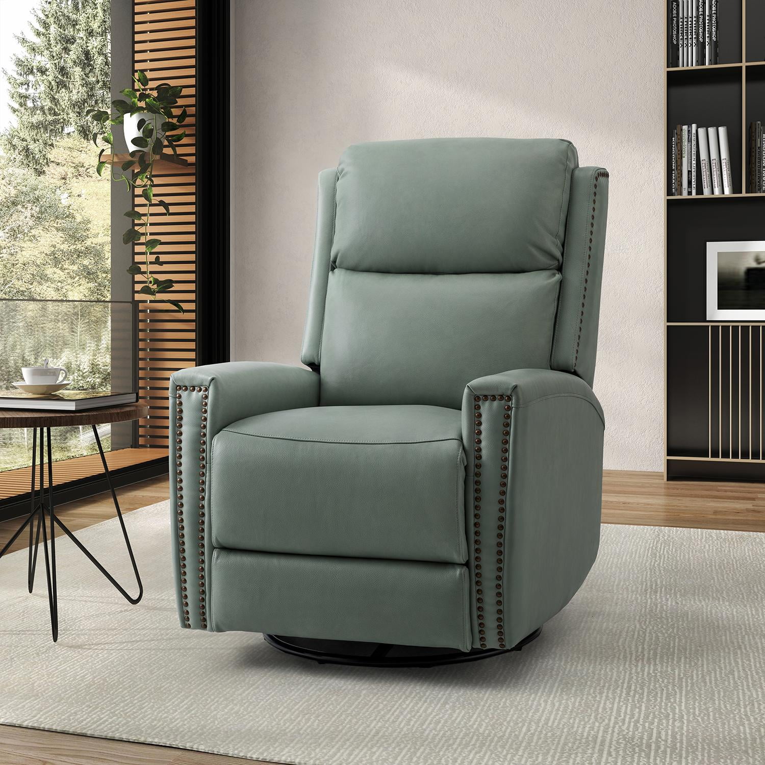 Genuine Leather Swivel Recliner, Manual Glider Rocker Recliner Chair