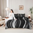 thumbnail image 5 of Homewish Gray Wavy Line 7pcs Queen Bedding,Classic Modern Artwork Bedding Comforter Set Queen,Black Reversible, 5 of 8