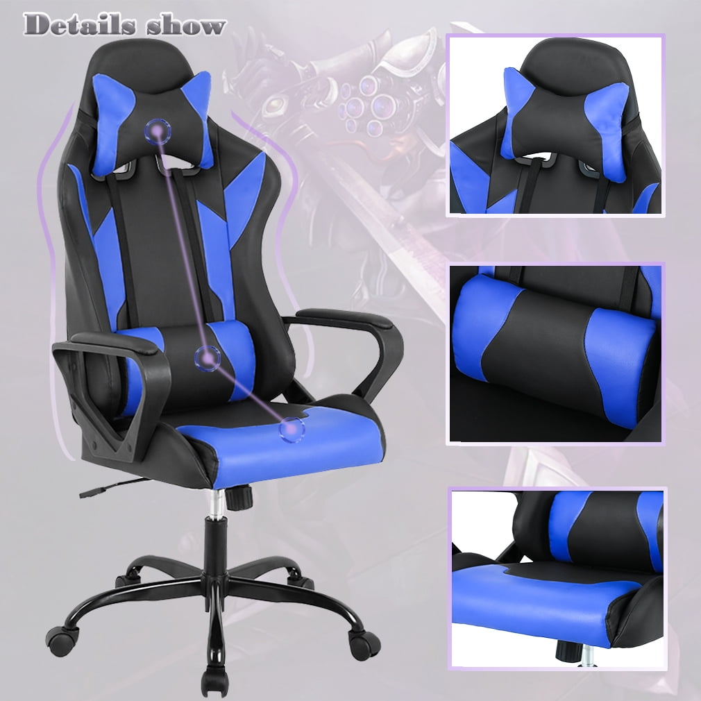 BestOffice Ergonomic & Lumbar Support Swivel Gaming Chair, Blue