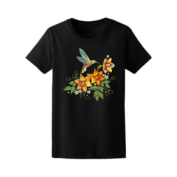 Colorful Narcissus & Hummingbird T-Shirt Women -Image by Shutterstock, Female Medium