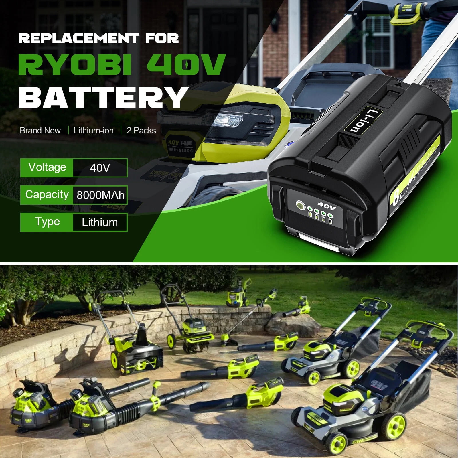 40V replace Ryobi 40V battery compatible with Ryobi 40V