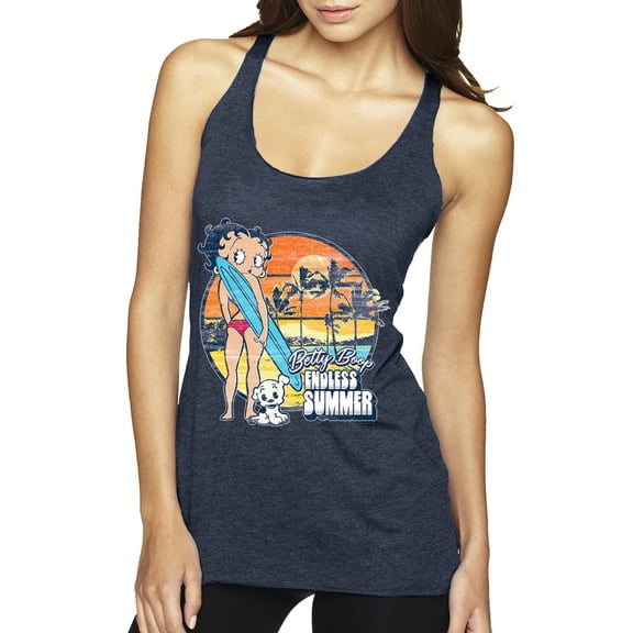 Wild Bobby Betty Boop Endless Summer Beach the Dog Betty Boop Tri-Blend Racerback Tank Top, Vintage Navy, Large