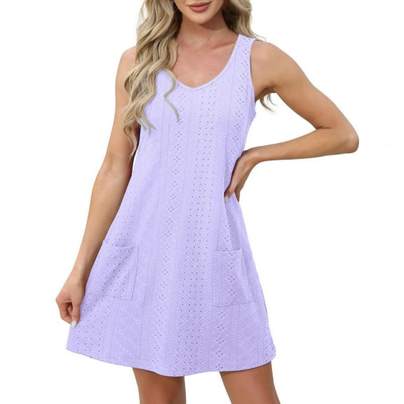 OSOLU Dresses Solid Color Women Summer Fashion Casual Loose Sleeveless V Tie Pocket Dress Lovely Sundress Wedding Guest Dress