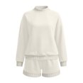 thumbnail image 5 of Women's 2 Piece Outfits Sweatshirt and Shorts Sets Long Sleeve Crew Neck Lounge Matching Sets with Pockets Plaid Trim Casual Pajama Set White, 5 of 5