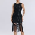 thumbnail image 1 of UPPADA Robe de Soirée pour Femmes à Paillettes avec Franges à Pampilles, Col en V, Sans Manches, Bretelles Spaghetti, Robe de Cocktail, Bal de Promo, Mini Robe de Fête, Coupe Ajustée, Froncée, Extensible, 1 of 8