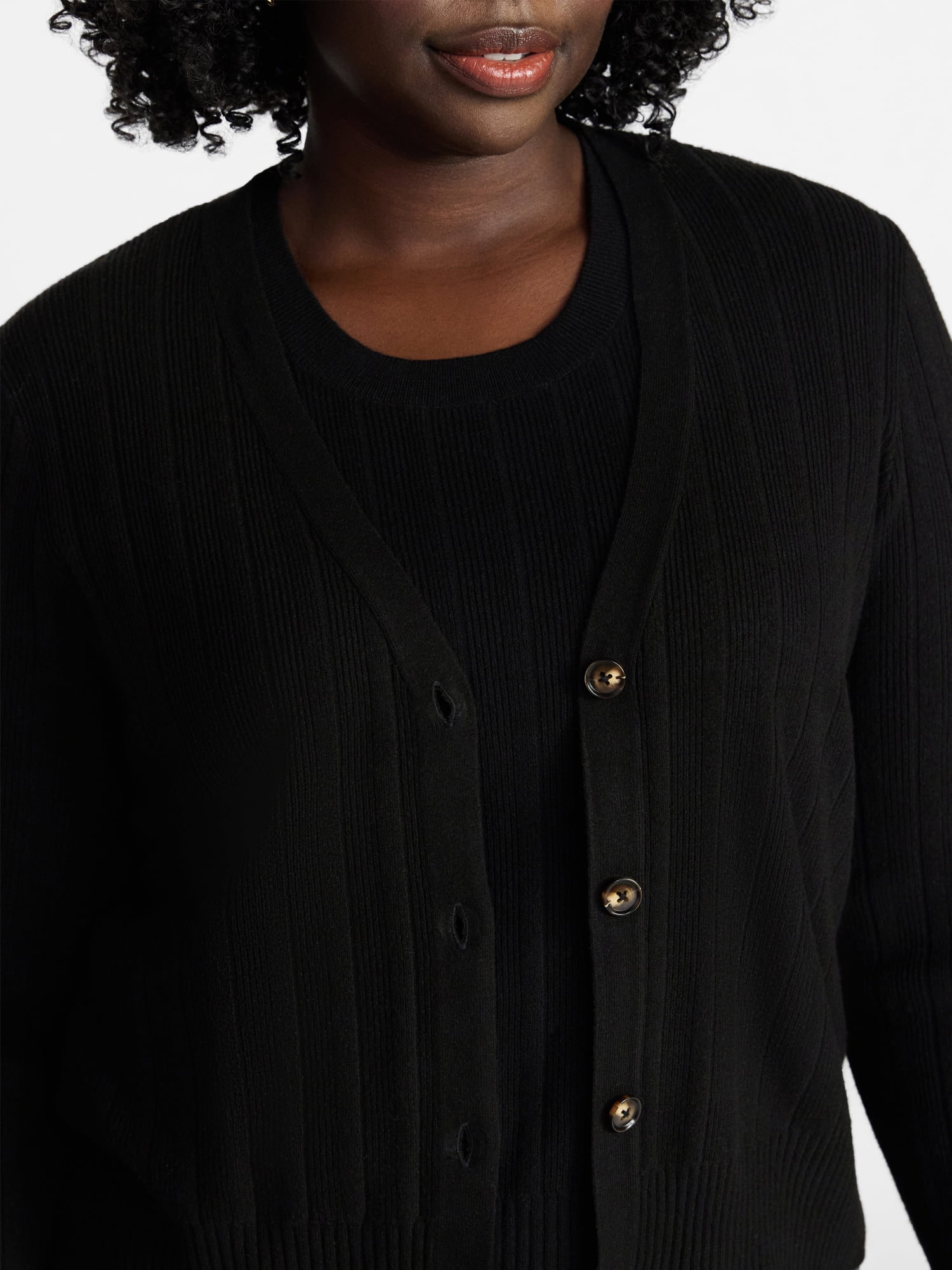 Terra & Sky Women's Plus Size Ribbed Tank Top and Cardigan Set, 2-Piece, Sizes 0X-5X