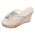 thumbnail image 4 of Rokment Women's Bow Platform Wedge High Heels Dressy Slip on Sandals Fashion Casual Bowknot Espadrilles Ultra Chunky Heeled Dress Slides Summer Shoes for Bride Wedding Beige Size 6.5, 4 of 6