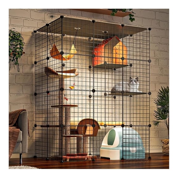 4-Tier 55 Inch Large Cat Cages DIY Cat Playpen Detachable Metal Wire Kennels Cat Crate Exercise Extra Place Ideal for 1-2 Cat