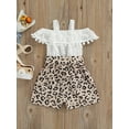 thumbnail image 4 of Seyurigaoka Infant Girls Summer Lace Patchwork Playsuit, Cold-shoulder Sleeveless Leopard/ Floral Print Bandage Romper with Bobbles, 4 of 9