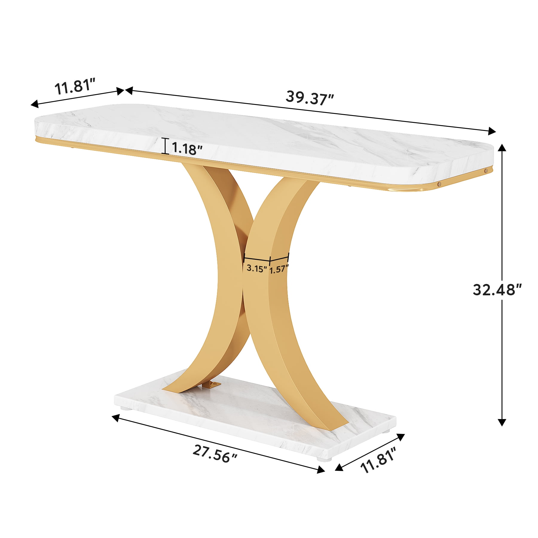 Tribesigns Modern Narrow Entryway Console Table, 40 inch Small Entryway Table with Geometric Metal Base for Living Room, Hallway and Foyer,White & Gold