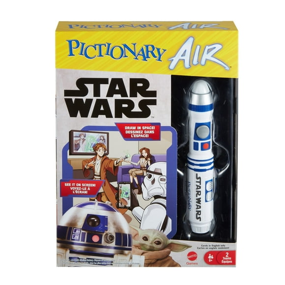 Pictionary Air: Juego Familiar de Star Wars para Niños y Adultos con Lápiz Óptico R2-D2 y Tarjetas de Pistas Temáticas.