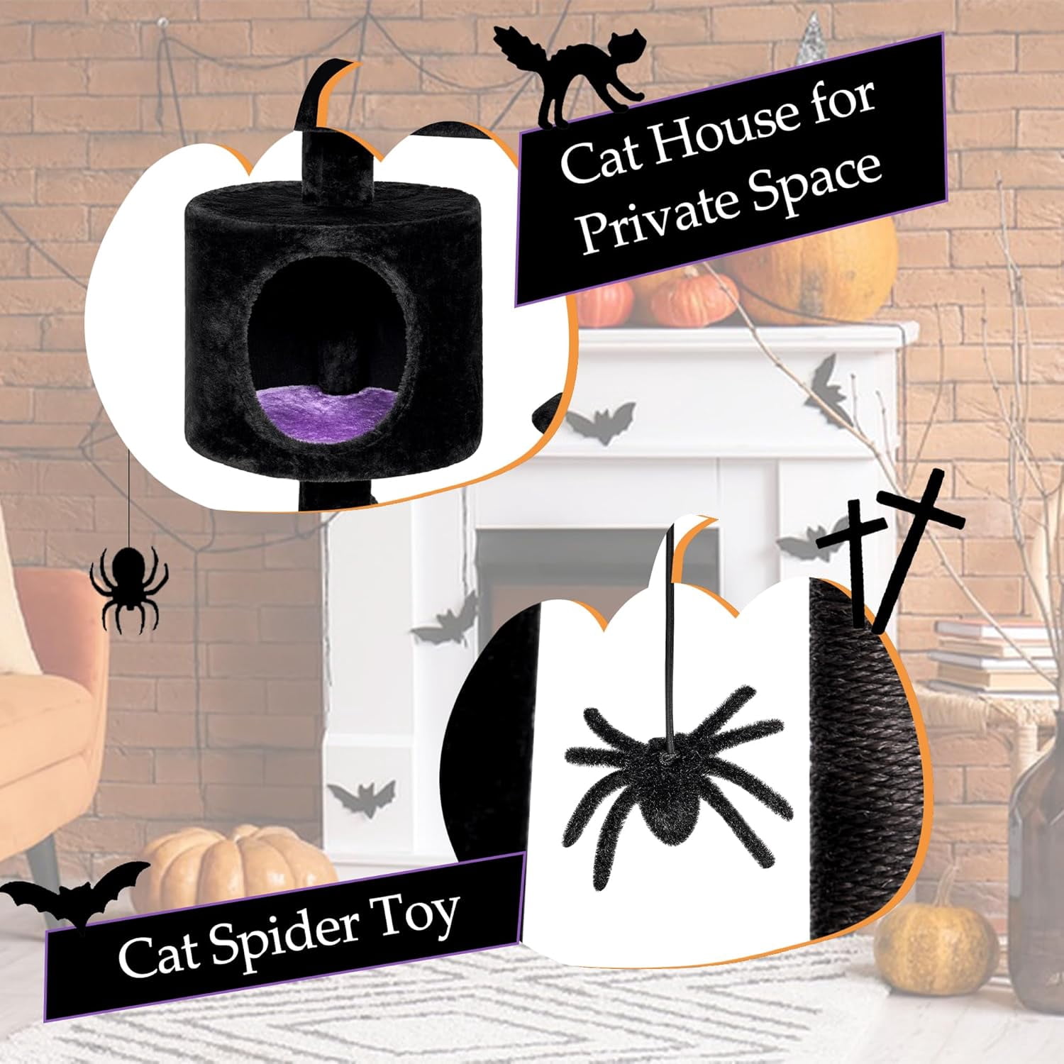 Gothic  Tree with Coffin Bed and Scratching Posts, Black and Violet Small Tower for Kittens