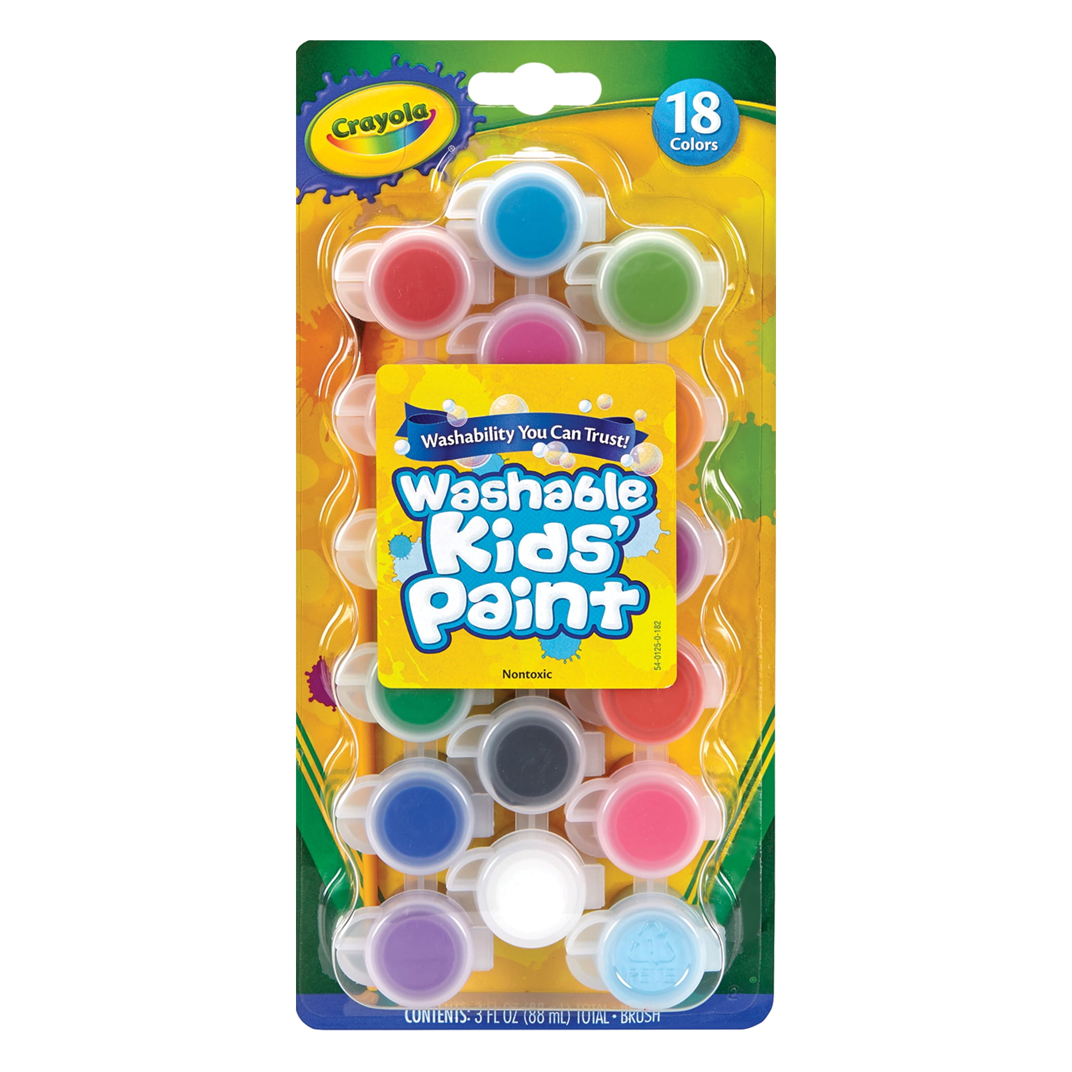 Crayola Washable Kids Paint Set & Paintbrush, 18 Count, 6 Sets