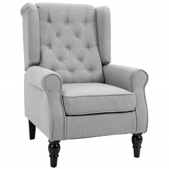 GVN Large Lazy Arm Chair, Lounge Sofa Chair,Mid-Century Modern Accent Chair, High Wingback Chair with Retro Wood Legs for Living Room, Bedroom, Gray