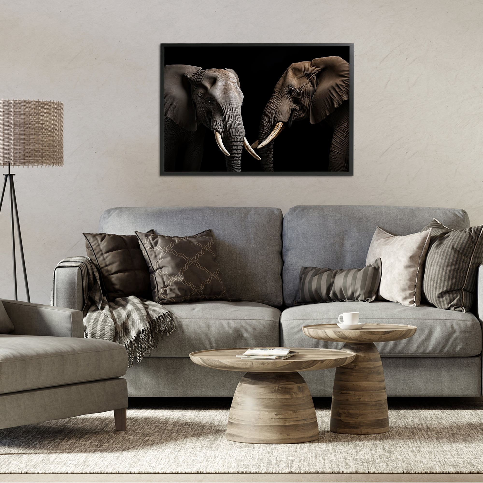 Pachyderm Elephant Pair Black Framed Giclee Art, design by Decent Exposures