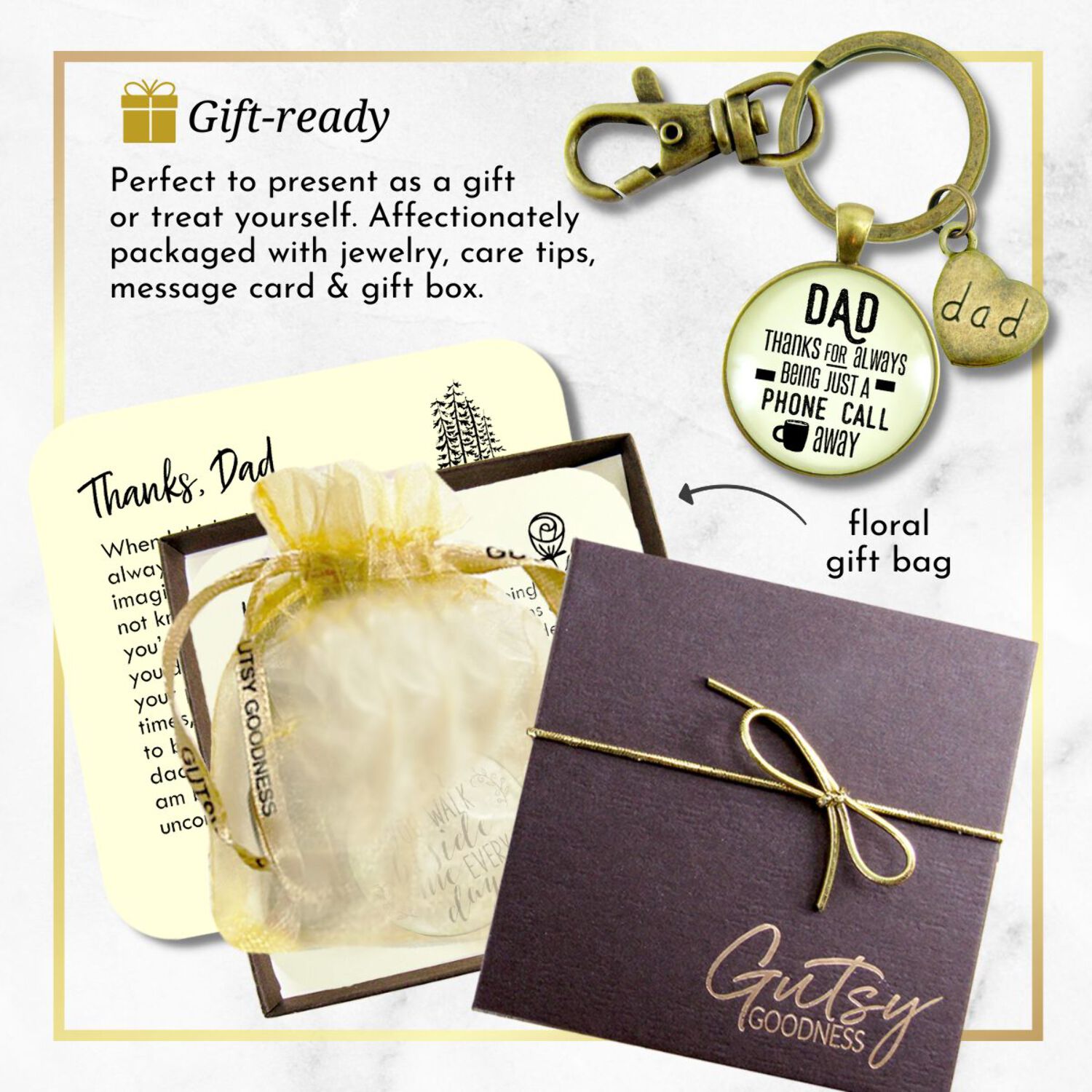 Father Gutsy Goodness Bronze Keychain Dad Thanks Being Just A Phone Call Away Love From Daughter Gift