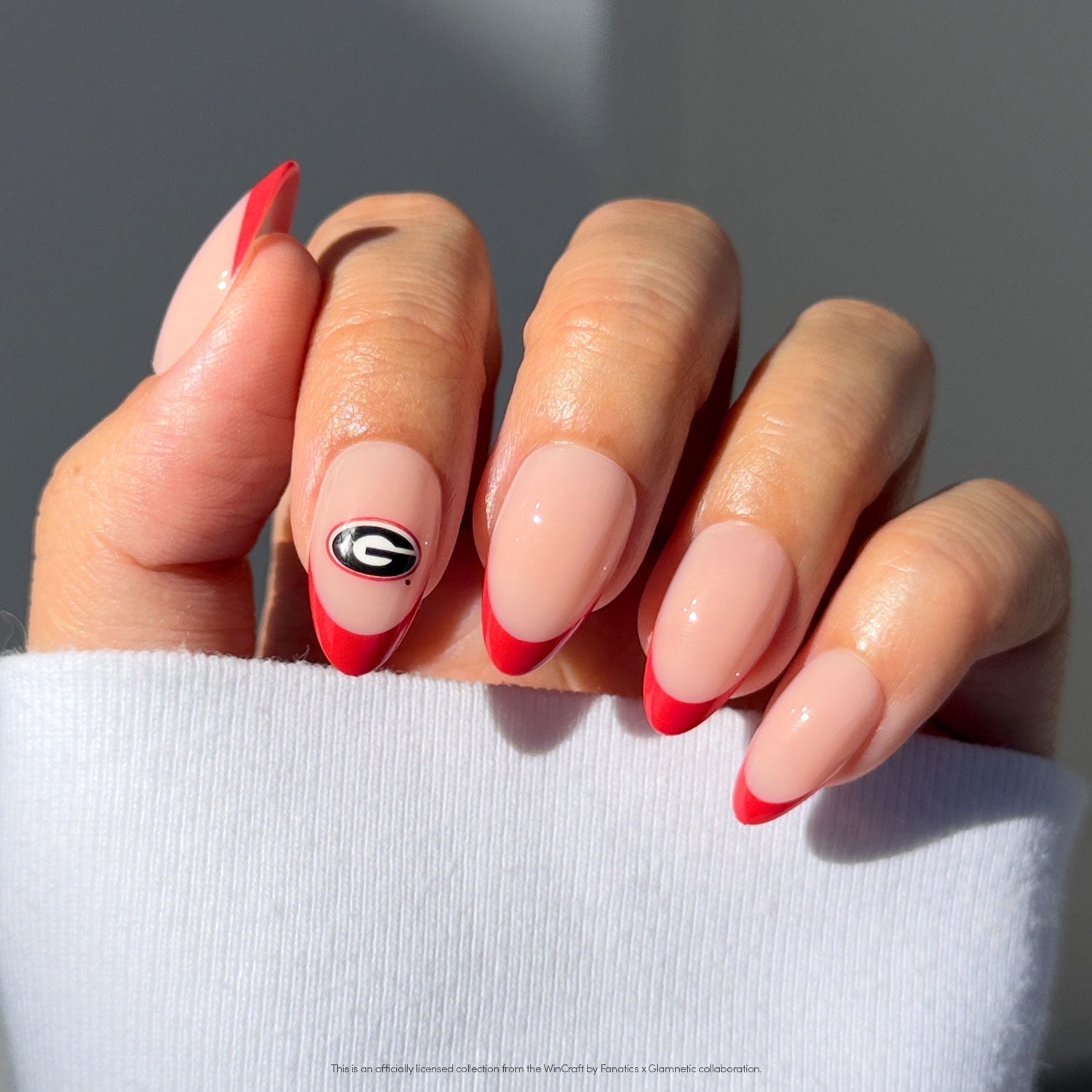 Glamnetic x Fanatics Press On Nails - Georgia Bulldogs | Short Almond Fake Nails, NCAA Bulldogs Red French Tips, College Nails, Salon-Quality | 15 Sizes - 30 Nail Kit with Glue