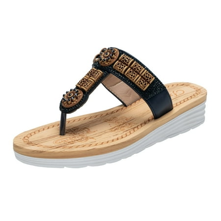 

CLZOUD Hiking Sandals for Women Blue Summer Ethnic Style Fashion Concise Casual Flip Flops Women Shoes Plus Size Outdoor Bohemian Style Beach Slide Slippers 38