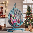 thumbnail image 2 of Oversized Hanging Egg Chair Outdoor Indoor, Wicker Swing Egg Chair with Stand Rain Cover UV Resistant Cushion 400lbs Capacity for Bedroom, Patio, Garden and Balcony (Hawaii Blue-Regular), 2 of 12