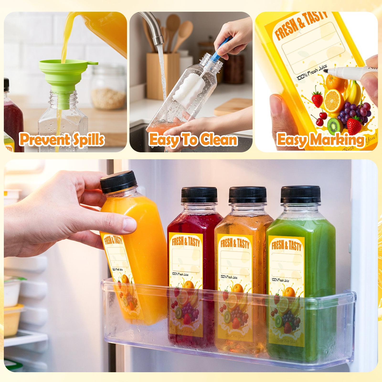 24Pack 12oz Plastic Juice Bottles, Empty Plastic Water Bottles with Caps, Reusable Containers for Juicing, Smoothies, Drinking
