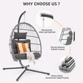 thumbnail image 6 of GAOMON Egg Chair with Stand,Patio Rattan Wicker Hanging Swing Egg Chair Hammock Chair for Bedroom Porch Garden,Thickened Aluminum Alloy Steel Frame and UV Resistant Cushion,350LBS Capacity,Gray, 6 of 7
