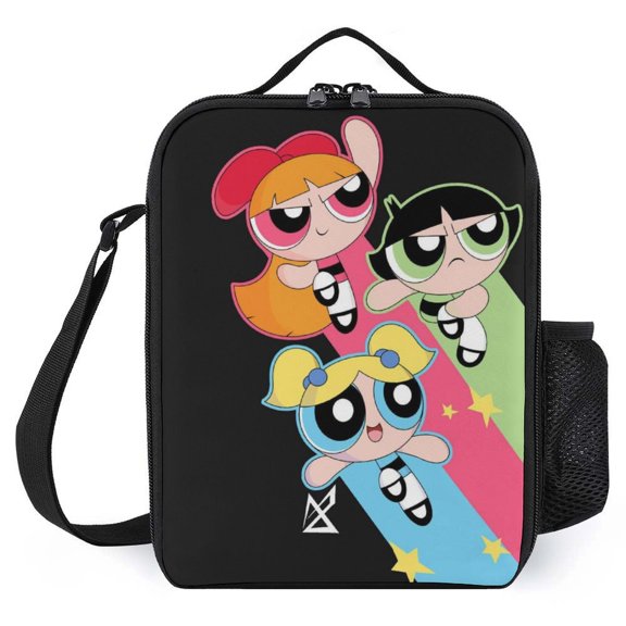 The Powerpuff Gi-rls Lunch Tote Bag Reusable Bento Bag Lunch Box Insulated Cooler Bag Adjustable Shoulder Bag